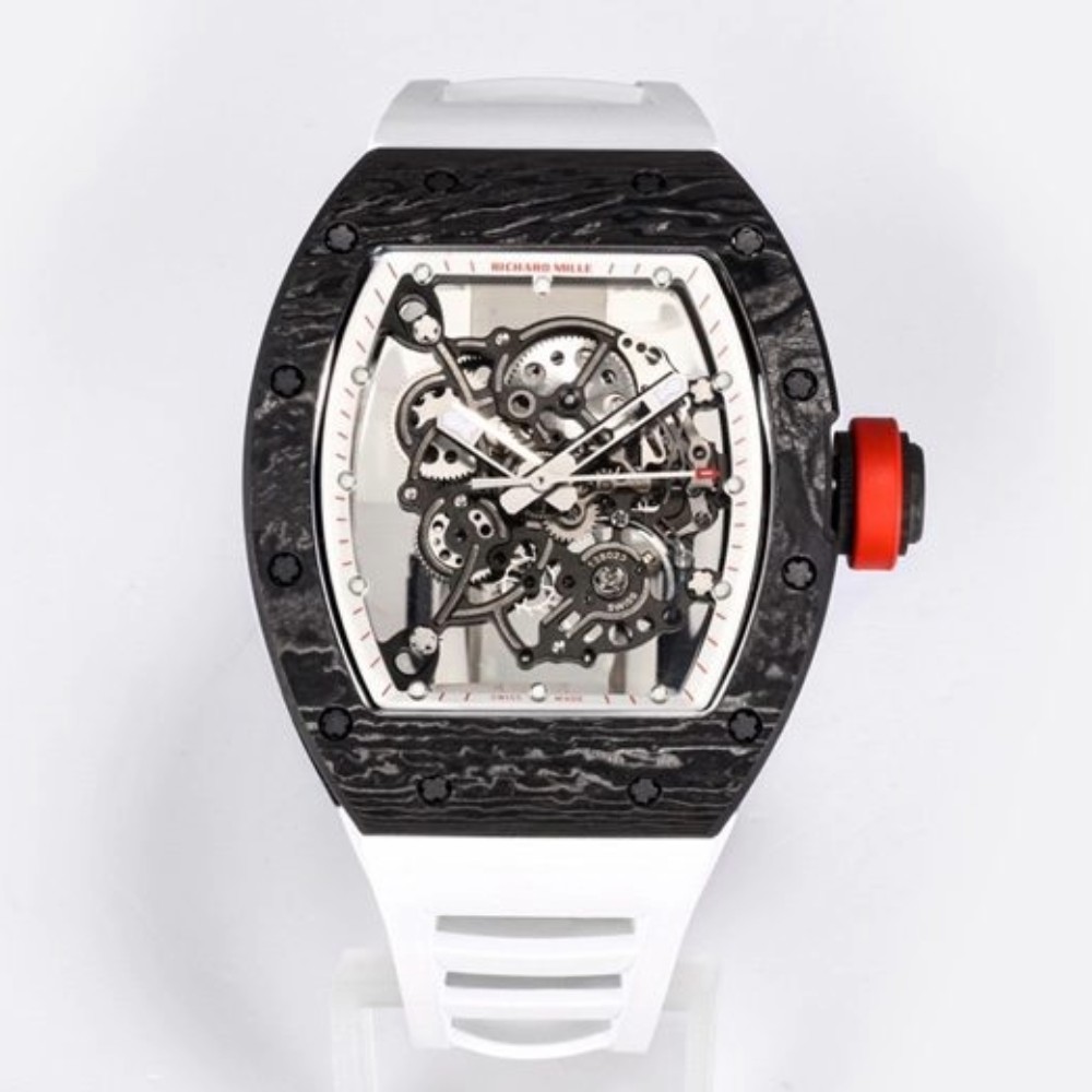 리차드밀 블랙 카본 뚜르비옹 화이트 러버밴드 레드 RM-055 Richard Mille