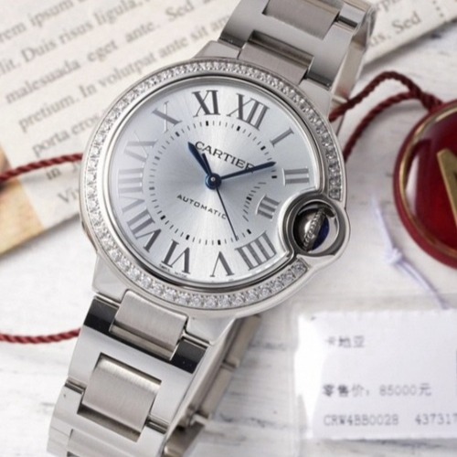 AF공장 발롱 블루 드 까르띠에 실버 다이얼 다이아 베젤 33mm WSBB0044